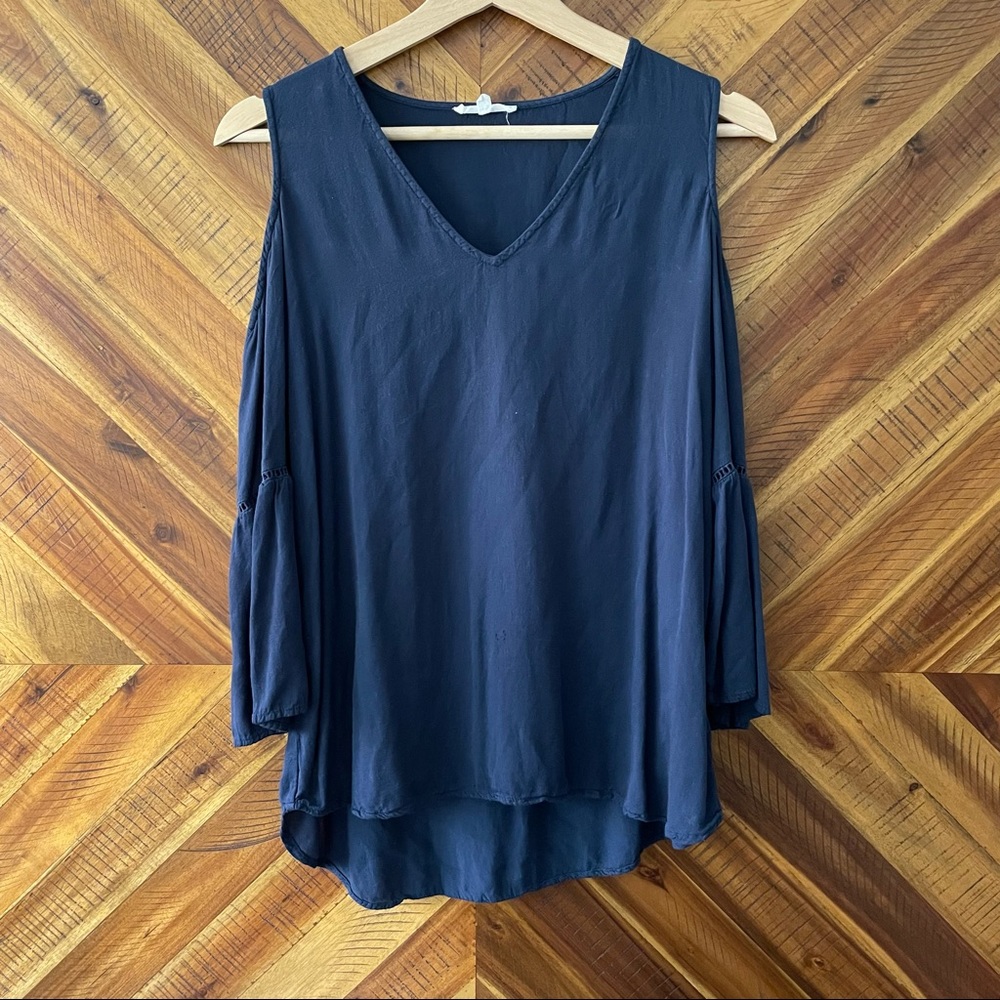 Pleione Cold Shoulder Navy Top, Size XS